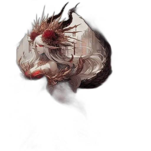 dragon, creature, mask, hair, concept art, fantasy art, photorealistic, watercolor transparent PNG cut-out