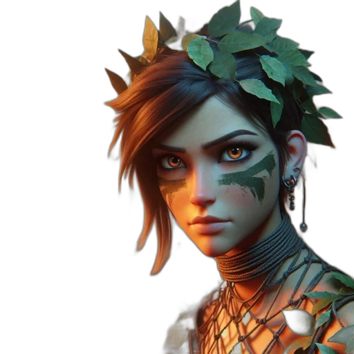 face, crown, staff, fantasy art, concept art, photorealistic, comic book art, green transparent PNG cut-out