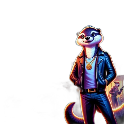 jacket, staff, animal, concept art, comic book art, cartoon, 3d render, neon lights transparent PNG cut-out