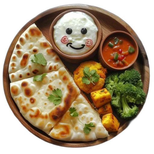 food, mask, face, photorealistic, 3d render, wooden, plate, features transparent PNG cut-out