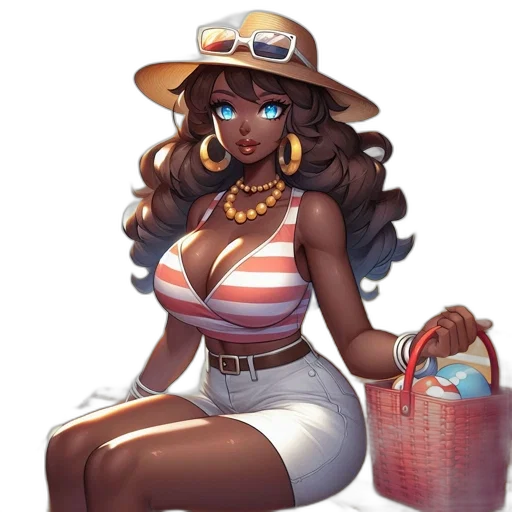 hat, dress, concept art, cartoon, fantasy art, anime, beach, pastel transparent PNG cut-out