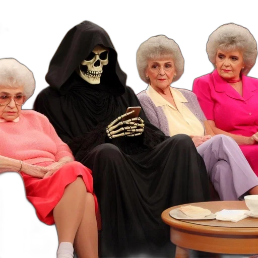amusing, scene, portrays, four, senior, citizens, one, dressed transparent PNG cut-out