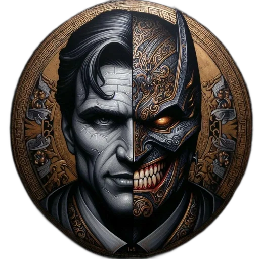 mask, face, comic book art, fantasy art, photorealistic, concept art, split-face, artwork transparent PNG cut-out