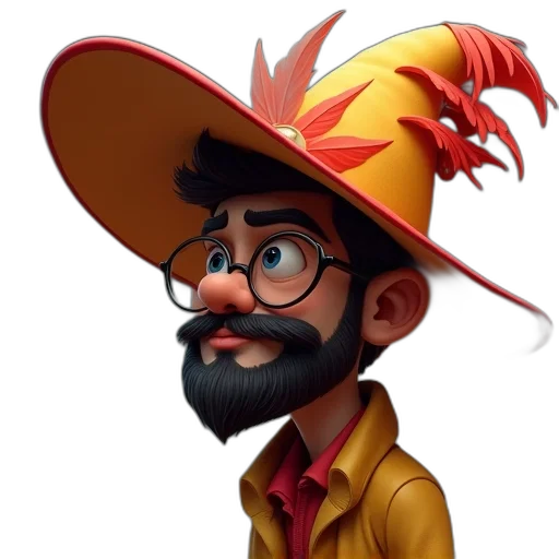 hat, staff, concept art, cartoon, 3d render, fantasy art, character, large transparent PNG cut-out