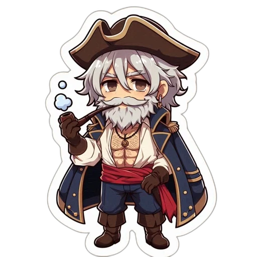pixel art, fantasy art, watercolor, concept art, chibi-style, pirate, character, silver-gray transparent PNG cut-out