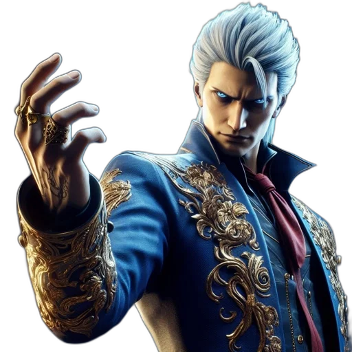 jacket, concept art, blue, animated, figure, sporting, silver, hair transparent PNG cut-out