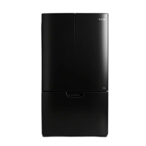 furniture, robot, dress, 3d render, sleek, modern, black, refrigerator transparent PNG cut-out