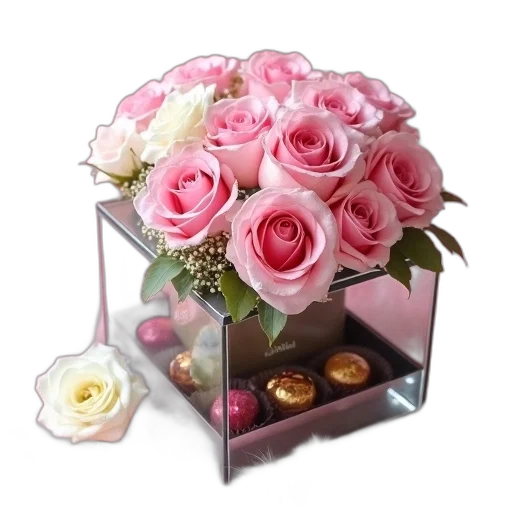 flower, jewelry, photorealistic, 3d render, pastel, clear, glass, box transparent PNG cut-out