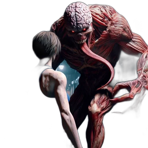 creature, concept art, comic book art, photorealistic, 3d render, alleyway, woman, faces transparent PNG cut-out