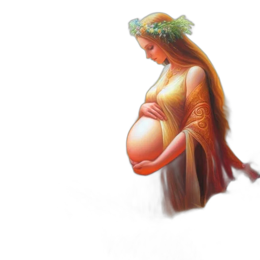 oil painting, concept art, watercolor, photorealistic, pregnant, woman, adorned, floral transparent PNG cut-out