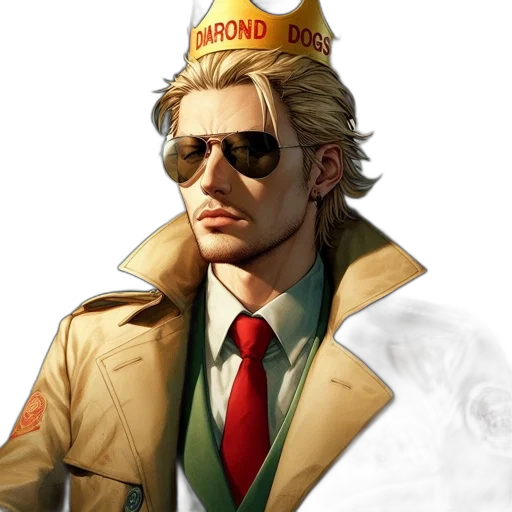 jacket, crown, hat, staff, concept art, comic book art, fantasy art, pixel art transparent PNG cut-out