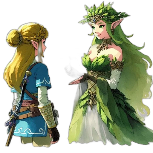 dress, crown, concept art, fantasy art, pixel art, watercolor, green, colorful transparent PNG cut-out