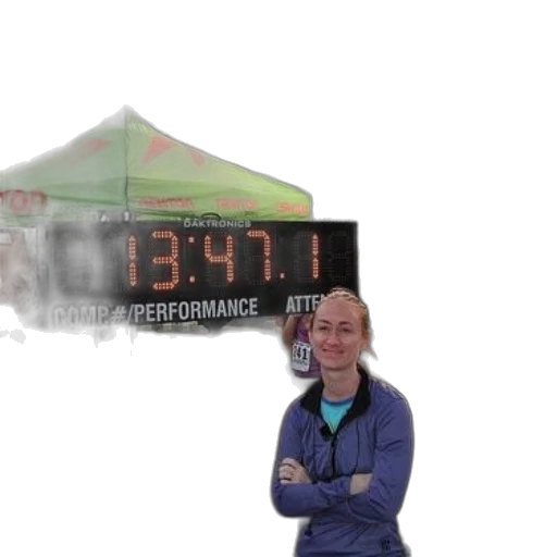woman, stands, front, sign, reads, comp, performance, shows transparent PNG cut-out