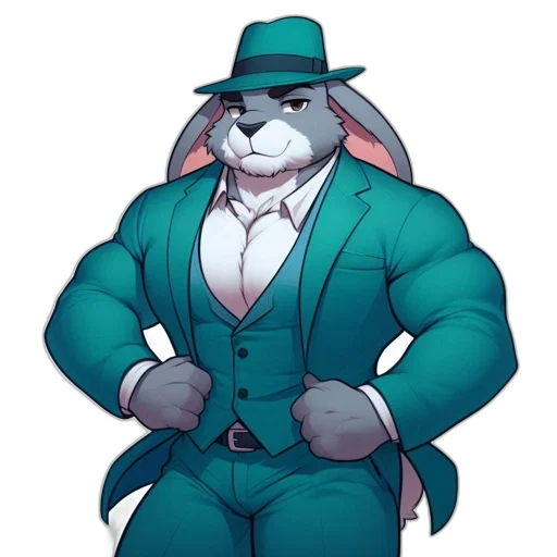 hat, staff, animal, jacket, cartoon, concept art, vaporwave, pixel art transparent PNG cut-out