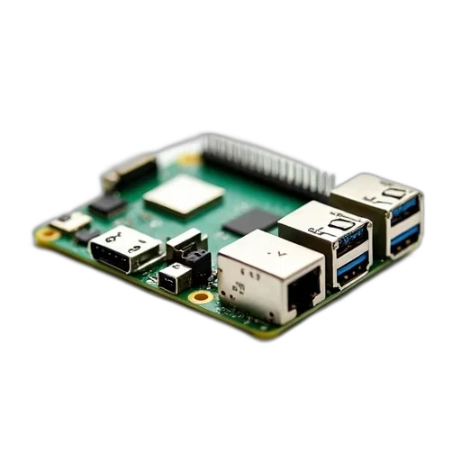 close-up, image, green, raspberry, computer, board, various, components transparent PNG cut-out