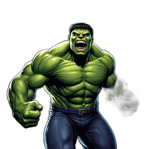 comic book art, photorealistic, concept art, cartoon, incredible, hulk, depicted, comic transparent PNG cut-out