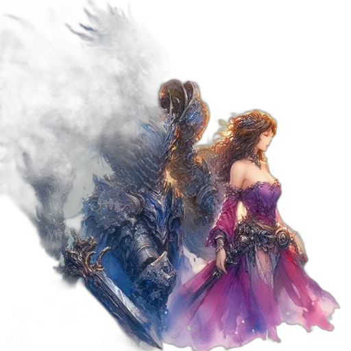 dragon, dress, sword, fantasy art, concept art, pixel art, comic book art, fire transparent PNG cut-out