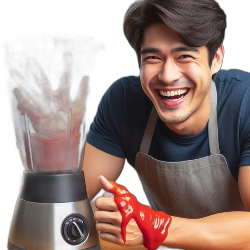 robot, food, bottle, face, photorealistic, 3d render, man, dark transparent PNG cut-out