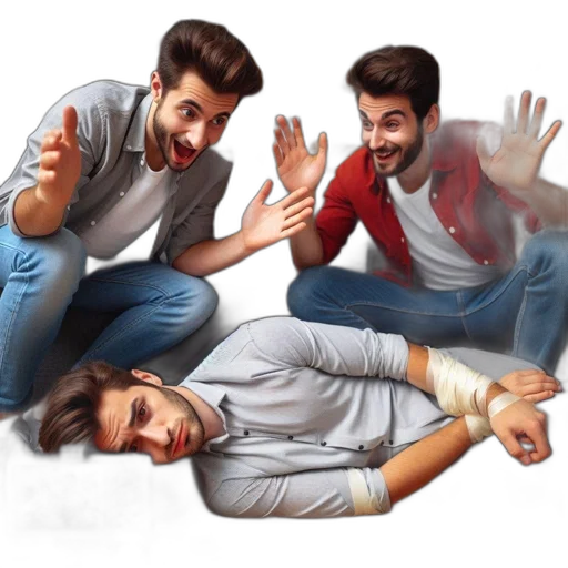 concept art, 3d render, photorealistic, cartoon, fire, three, young, men transparent PNG cut-out