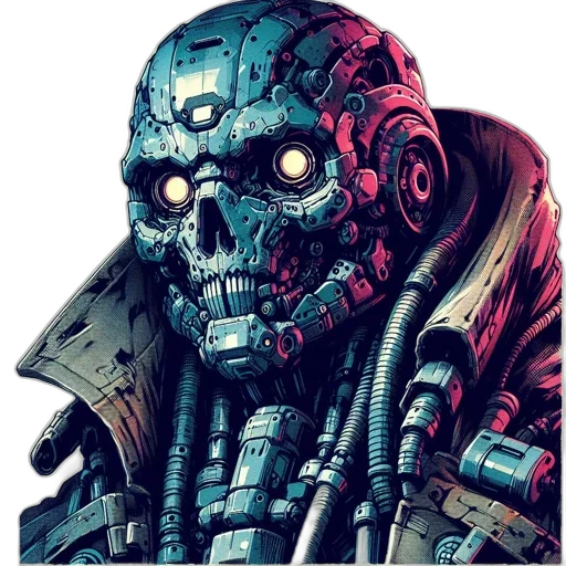 robot, face, mask, jacket, cyberpunk, comic book art, concept art, pixel art transparent PNG cut-out