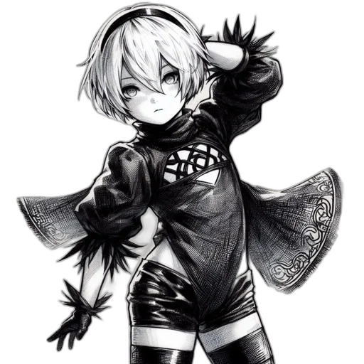 jacket, robot, dress, weapon, fantasy art, concept art, anime, pixel art transparent PNG cut-out
