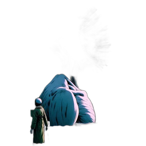 jacket, creature, robot, mask, concept art, 3d render, vaporwave, pixel art transparent PNG cut-out