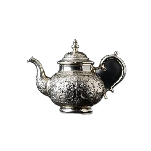 crown, photorealistic, 3d render, silver, teapot, intricate, designs, curved transparent PNG cut-out