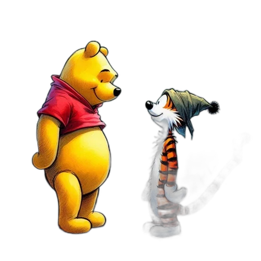 concept art, 3d render, pixel art, comic book art, fog, winnie, pooh, tigger transparent PNG cut-out
