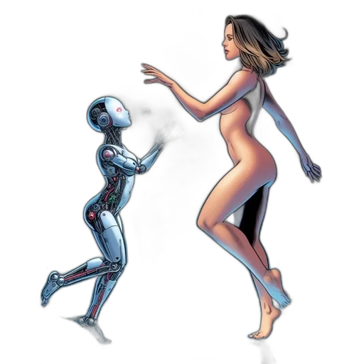 robot, concept art, comic book art, cyberpunk, pixel art, outer space, silver, robotic transparent PNG cut-out