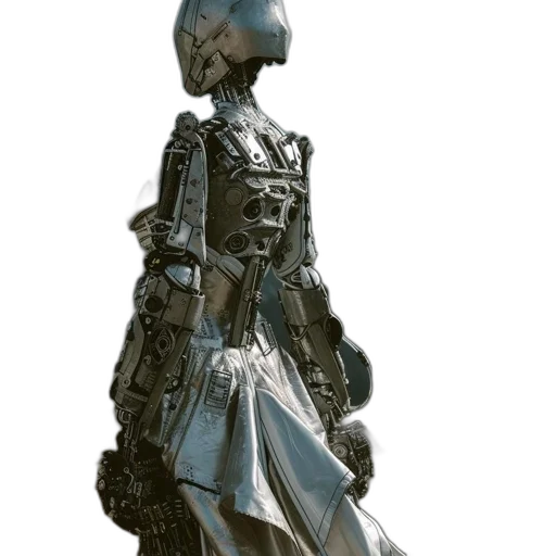 robot, dress, staff, jacket, concept art, 3d render, cyberpunk, fantasy art transparent PNG cut-out
