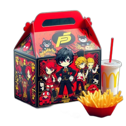 food, anime, mcdonald, happy, meal, box, features, persona transparent PNG cut-out