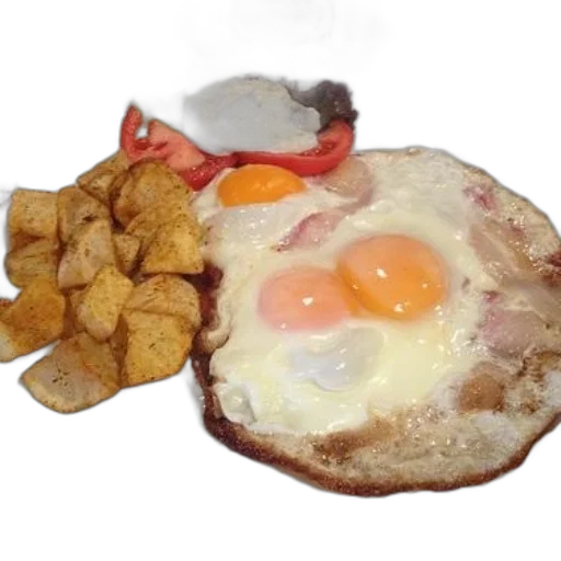 food, crown, photorealistic, 3d render, plate, fried, eggs, potatoes transparent PNG cut-out