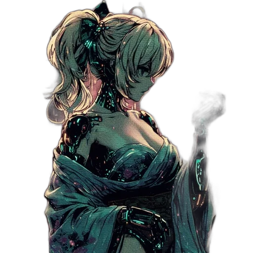 dress, mask, staff, jacket, concept art, fantasy art, cyberpunk, watercolor transparent PNG cut-out