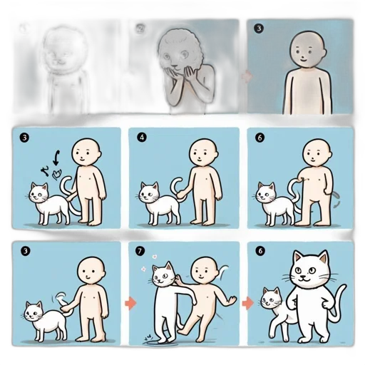 concept art, 8-panel, comic, features, person, who, temporarily, acquires transparent PNG cut-out