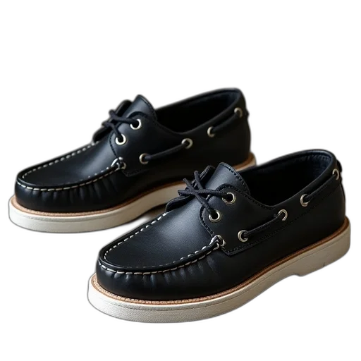 shoes, 3d render, photorealistic, sperry, bay, black, producttile, view transparent PNG cut-out
