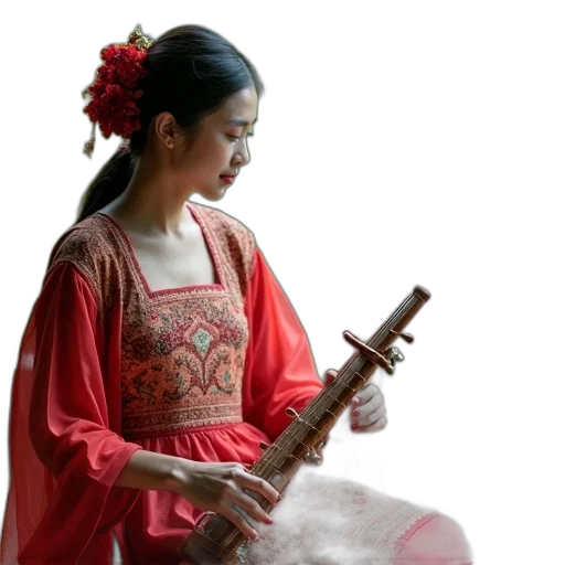 staff, sword, dress, weapon, oil painting, photorealistic, red, young transparent PNG cut-out