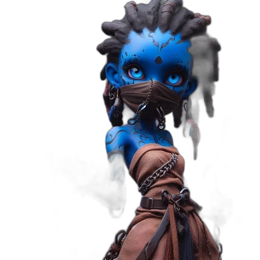 mask, creature, staff, concept art, fantasy art, 3d render, comic book art, blue transparent PNG cut-out