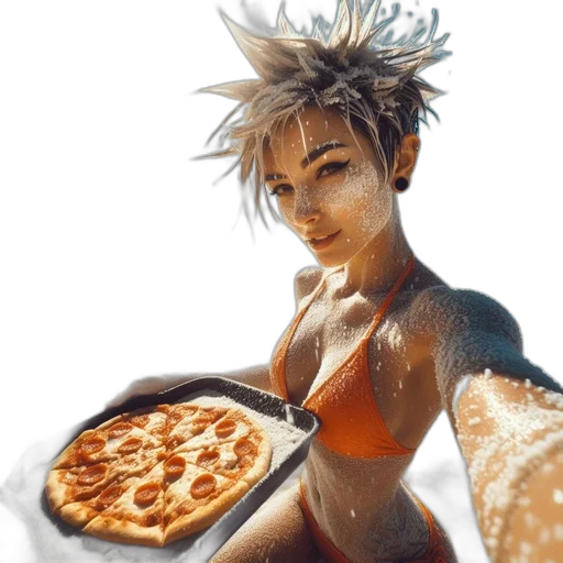 food, concept art, photorealistic, comic book art, fantasy art, woman, spiky, white transparent PNG cut-out