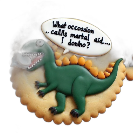 3d render, festive, cookie, portrays, dinosaur, perplexed, holding, item transparent PNG cut-out