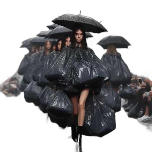 umbrella, dress, jacket, hair, concept art, 3d render, rain, model transparent PNG cut-out