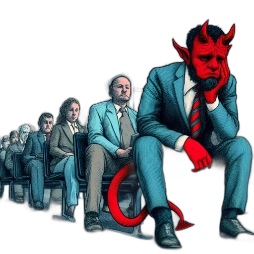 concept art, comic book art, figure, resembling, devil, red, attire, seated transparent PNG cut-out