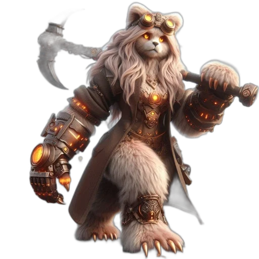 staff, animal, concept art, fantasy art, 3d render, anthropomorphic, bear, figure transparent PNG cut-out