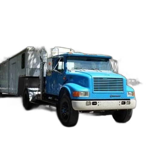 3d render, photorealistic, concept art, blue, truck, white, trailer, parked transparent PNG cut-out