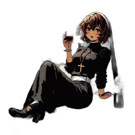 staff, pixel art, concept art, anime, comic book art, female, character, nun-like transparent PNG cut-out