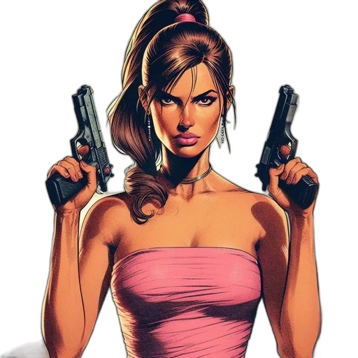 weapon, dress, comic book art, concept art, cartoon, photorealistic, woman, determined transparent PNG cut-out