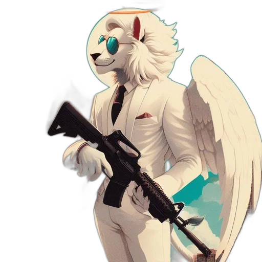 staff, weapon, animal, jacket, concept art, pixel art, fantasy art, cartoon transparent PNG cut-out