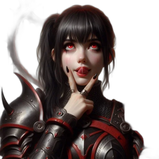 fantasy art, concept art, photorealistic, anime, red, dark, woman, black transparent PNG cut-out