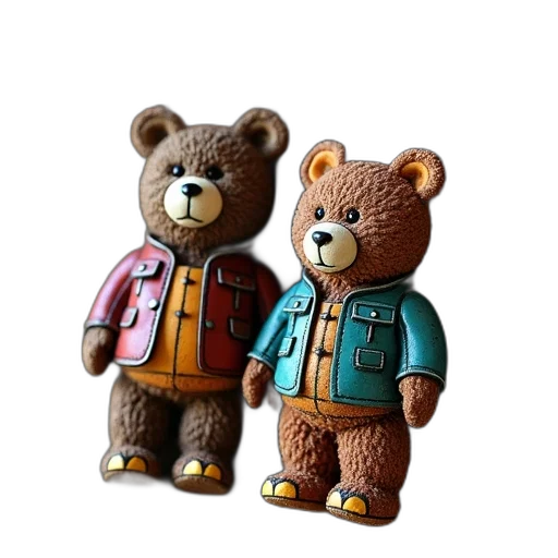 jacket, 3d render, concept art, two, bears, pins transparent PNG cut-out