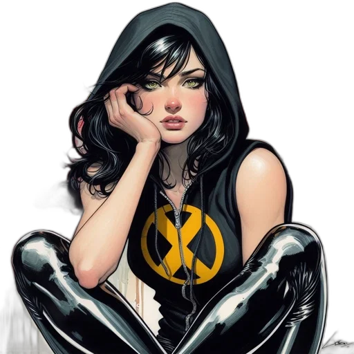 comic book art, concept art, cartoon, fantasy art, female, character, black, hooded transparent PNG cut-out