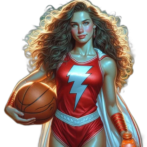 comic book art, concept art, fantasy art, cartoon, young, woman, holds, basketball transparent PNG cut-out